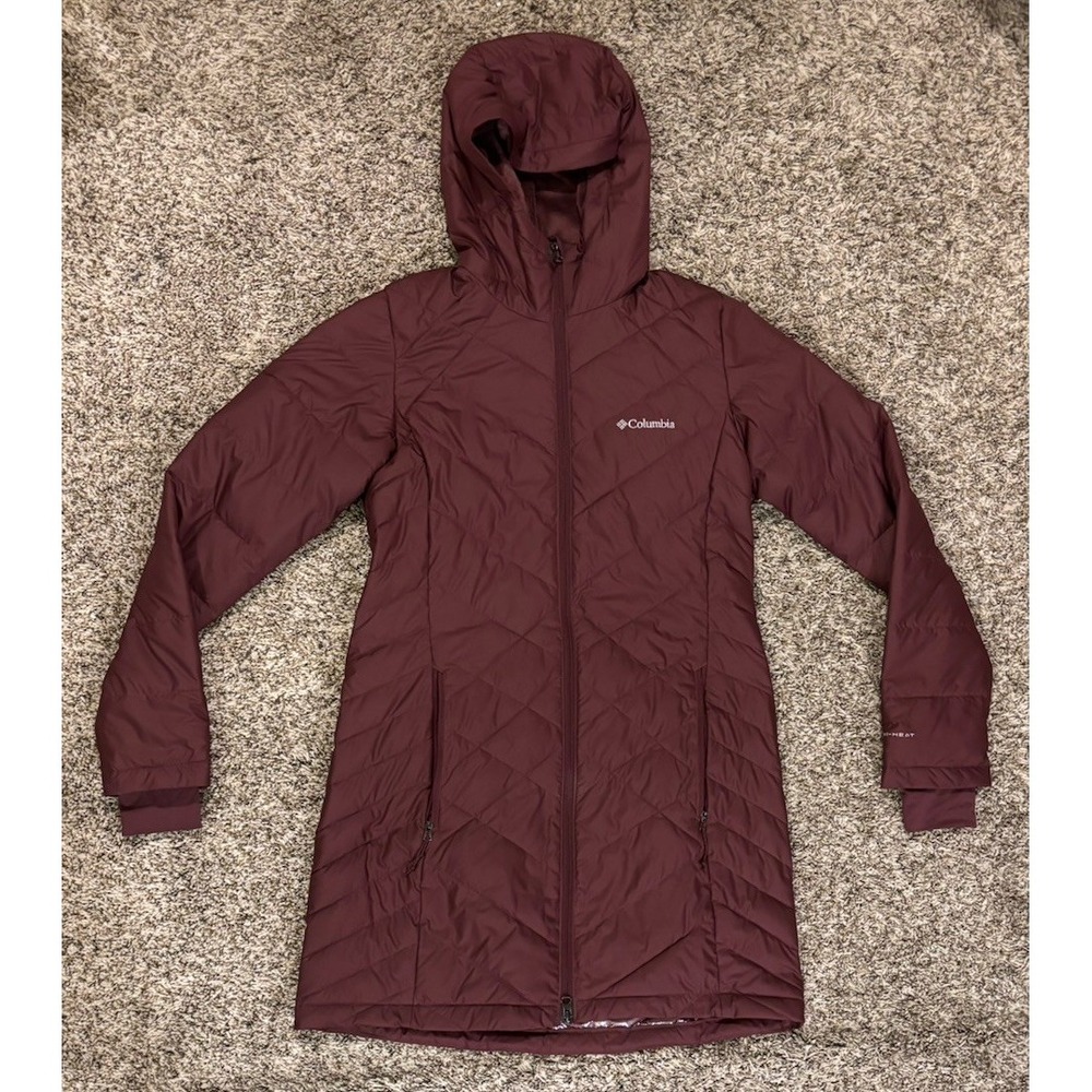 Columbia Omni-Heat Burgundy Full Zip Puffer Parka Hooded Jacket Womens Small